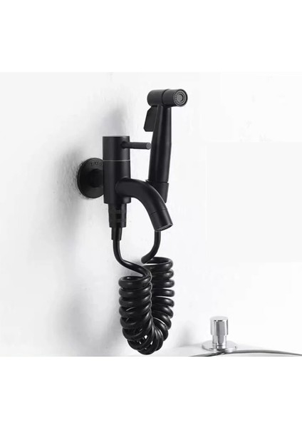Banyo Tuvalet Taharet Musluğu Spiralli Bide Özel Temizlik 7 Yıl Garantili Mat Siyah Ithal
