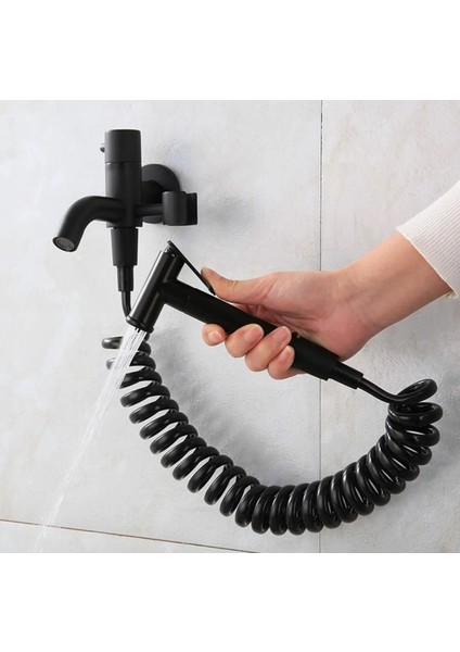 Banyo Tuvalet Taharet Musluğu Spiralli Bide Özel Temizlik 7 Yıl Garantili Mat Siyah Ithal