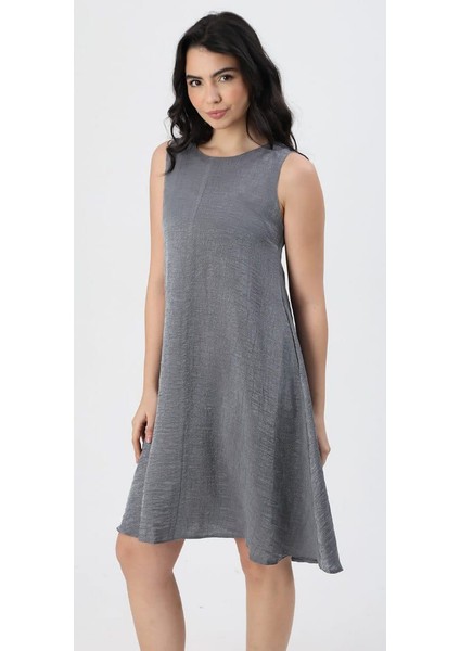 Kadın Sıfır Kol Yuvarlak Yaka Çan Elbise