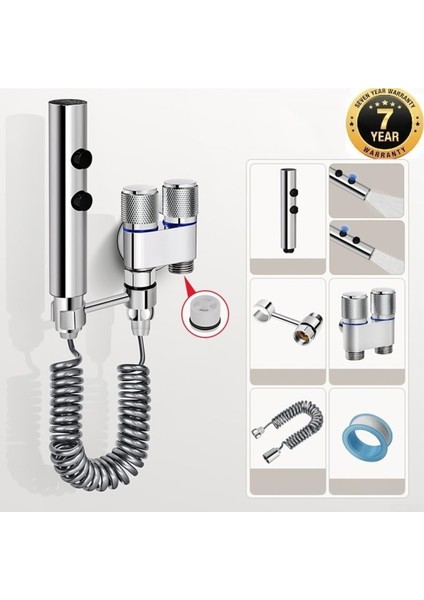 Banyo Bide Basınçlı Püskürtücü Taharet Musluğu Krom Çift Fonksiyon Ithal 7 Yıl Garantili
