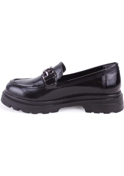 DZA07-90801 Siyah Rugan Günlük Loafer Kadın Ayakkabı modelleri
