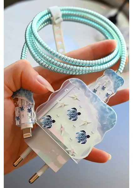 18W/20W Apple iPhone Mavi Kaplumbağa Şarj Aleti Koruyucu Şarj Kablosu Örme Aparatlı Koruyucu Toparlayıcı modelleri