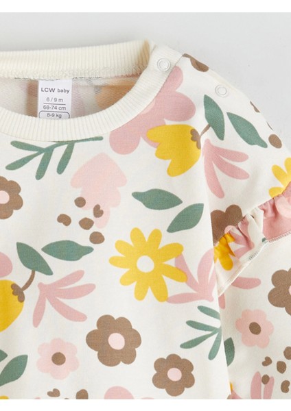 Lcw Baby Ekru Bisiklet Yaka Çiçekli Kız Bebek Sweatshirt ve Eşofman Alt 2'li modelleri