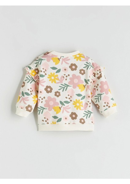 Lcw Baby Ekru Bisiklet Yaka Çiçekli Kız Bebek Sweatshirt ve Eşofman Alt 2'li fırsatları