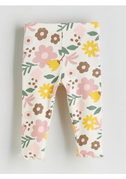 Lcw Baby Ekru Bisiklet Yaka Çiçekli Kız Bebek Sweatshirt ve Eşofman Alt 2'li indirimleri