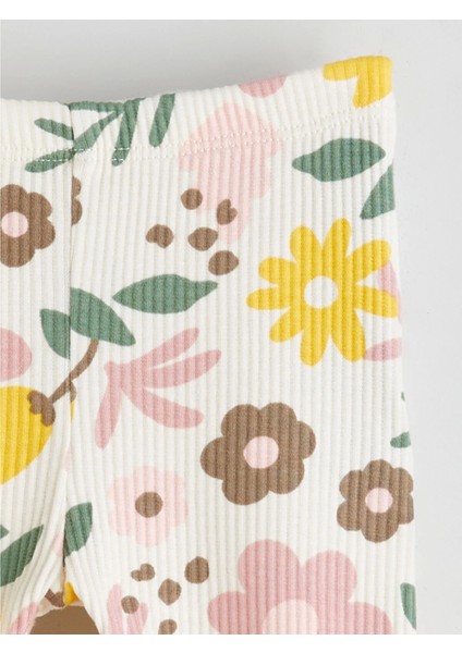 Lcw Baby Ekru Bisiklet Yaka Çiçekli Kız Bebek Sweatshirt ve Eşofman Alt 2'li