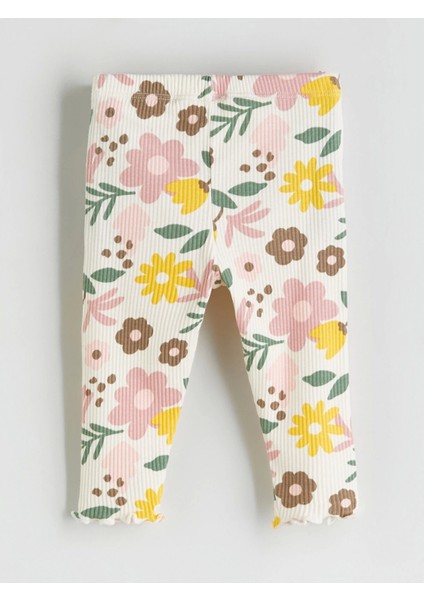 Lcw Baby Ekru Bisiklet Yaka Çiçekli Kız Bebek Sweatshirt ve Eşofman Alt 2'li