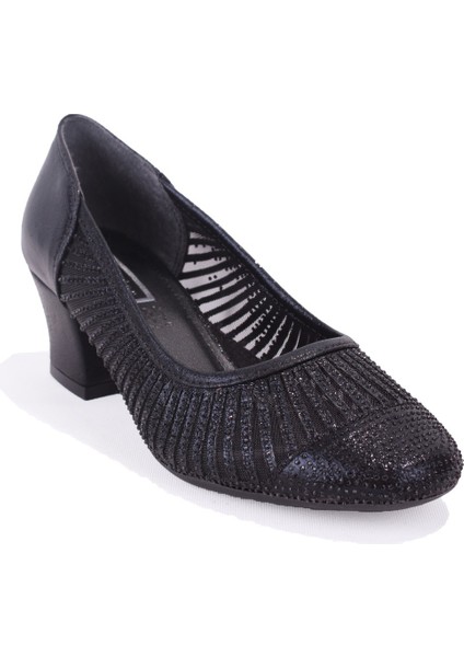 DZA07-725545 Siyah Taşlı Klasik Topuklu Kadın Ayakkabı
