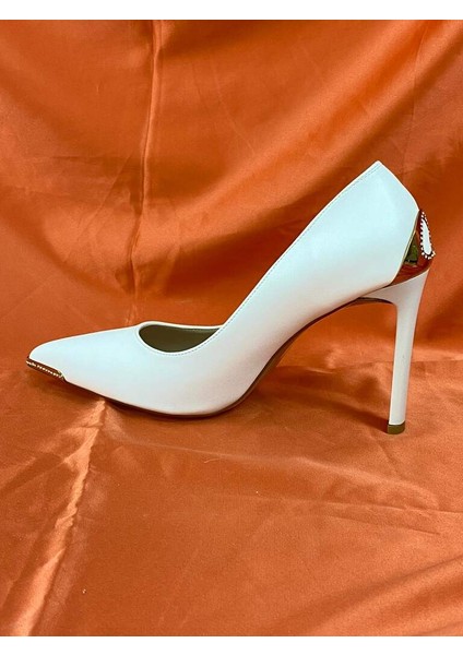 LES016 Beyaz Sivri Burunlu Stilleto Yüksek Topuklu Kadın Ayakkabısı