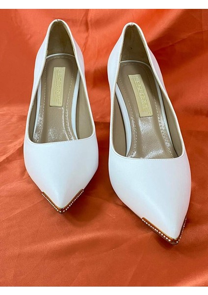 LES016 Beyaz Sivri Burunlu Stilleto Yüksek Topuklu Kadın Ayakkabısı modelleri