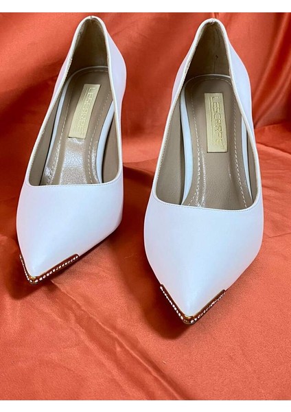 LES016 Beyaz Sivri Burunlu Stilleto Yüksek Topuklu Kadın Ayakkabısı fırsatları