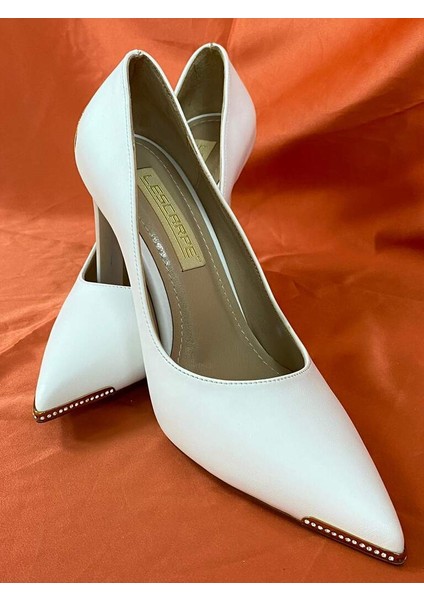 LES016 Beyaz Sivri Burunlu Stilleto Yüksek Topuklu Kadın Ayakkabısı indirimleri