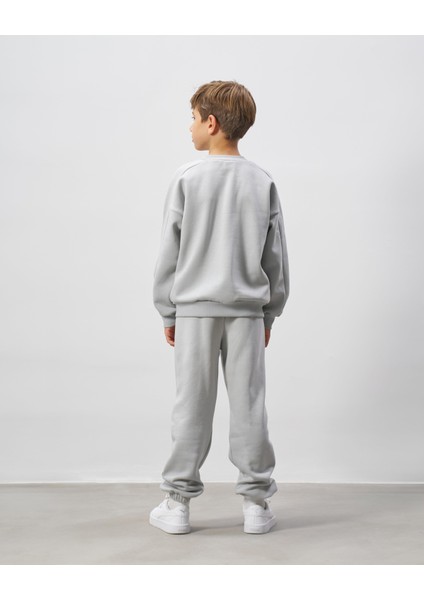 Erkek Çocuk Pamuklu Gri Basic Yazı Baskılı Sweatshirt Eşofman Alt-Üst Takım fiyatları