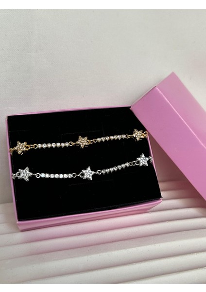 Yıldızlı Su Yolu Taşlı Bileklik Işıltılı Gümüş Altın Renk Bileklik Sevgiliye Kız Arkadaşa Hediye