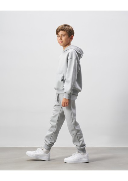 Erkek Çocuk Pamuklu Gri Kapüşonlu Sweatshirt Eşofman Alt-Üst Takım - Rahat Günlük Giyim fiyatları