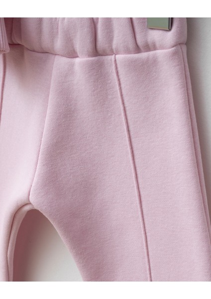 Kız Bebek Pamuklu Pembe Fiyonk Detaylı Sweatshirt Ispanyol Paça Takım - Dantel Volanlı Şık Tasarım indirimleri