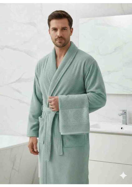 %100 Pamuk Bornoz Set 1 Adet Bornoz1 Adet Baş Havlu Renk : Su Yeşil