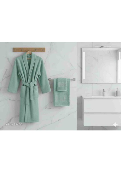 %100 Pamuk Bornoz Set 1 Adet Bornoz1 Adet Baş Havlu Renk : Su Yeşil fiyatları