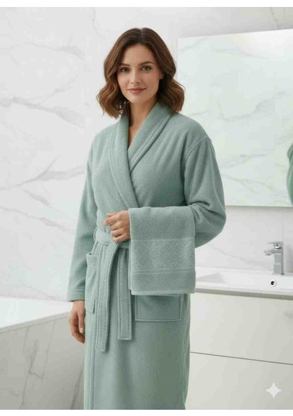 %100 Pamuk Bornoz Set 1 Adet Bornoz1 Adet Baş Havlu Renk : Su Yeşil modelleri