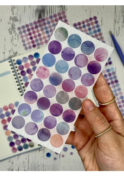 Monet Garden Mor Tonları 6 Yaprak 312 Adet Yuvarlak Kağıt Sticker Seti / Etiket / Çıkartma modelleri