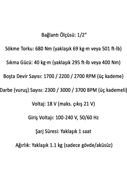 Şarjlı Çift Akülü Darbeli Somun Sıkma 1/2 Sökme Tabanca 680 Nm Tork Teker Bijon Söküm 18 Volt fiyatları
