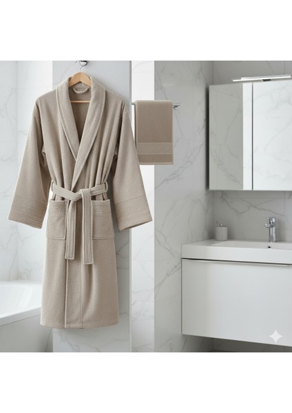 2 Li Bornoz Set 1 Adet Bornoz 1 Aset Baş Havlu x l Beden Kahverengi