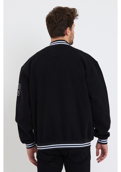 Erkek Oversize Nakışlı Siyah Bol Kot Kolej Ceket modelleri