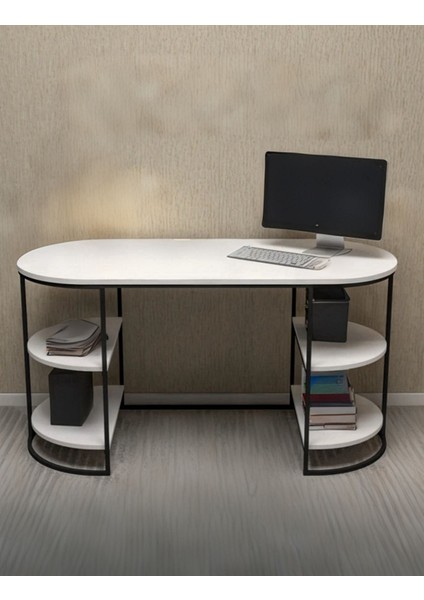 2 Yanı Raflı Çalışma Masası , Makyaj Masası , Ofis Masası Beyaz Renk