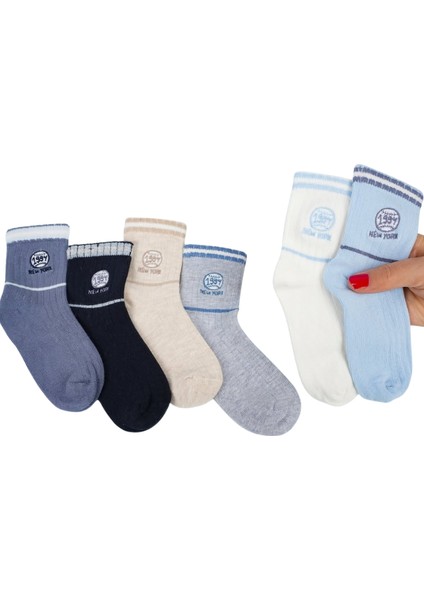 Erkek Bebek Çorap Soket 6 Çift Lacivert-Gri-Beyaz-Kahve-Indigo-Mavi