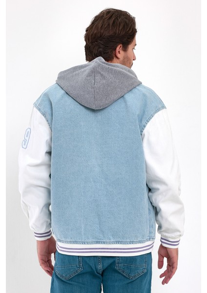 Erkek Oversize Kapşonlu B. Mavi Kot Kolej Ceket modelleri