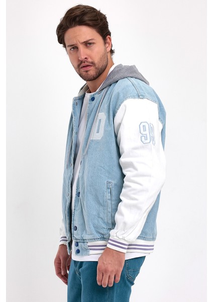 Erkek Oversize Kapşonlu B. Mavi Kot Kolej Ceket fırsatları
