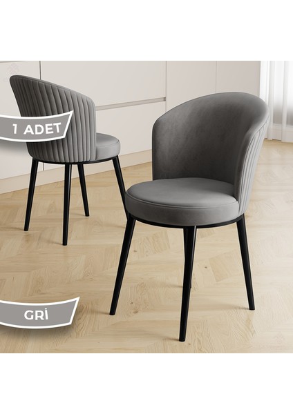 Risa Serisi 1 Adet Mutfak Sandalyesi Siyah Metal Ayak 1.sınıf Babyface Kumaş