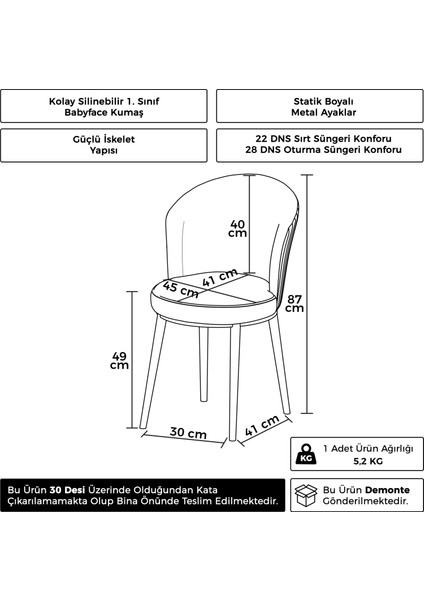 Risa Serisi 6 Adet Mutfak Sandalyesi Siyah Metal Ayak 1.sınıf Babyface Kumaş modelleri