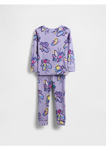 Bebek Mor %100 Organik Pamuk Grafik Baskılı Pijama Takımı