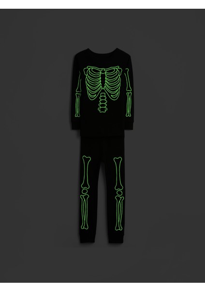 Bebek Siyah Iskelet Baskılı Pijama Takımı