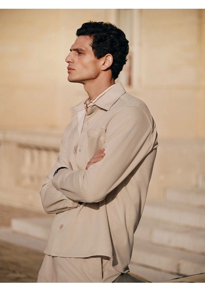 Southblue Bej Regular Fit Uzun Kollu Erkek Gömlek Ceket