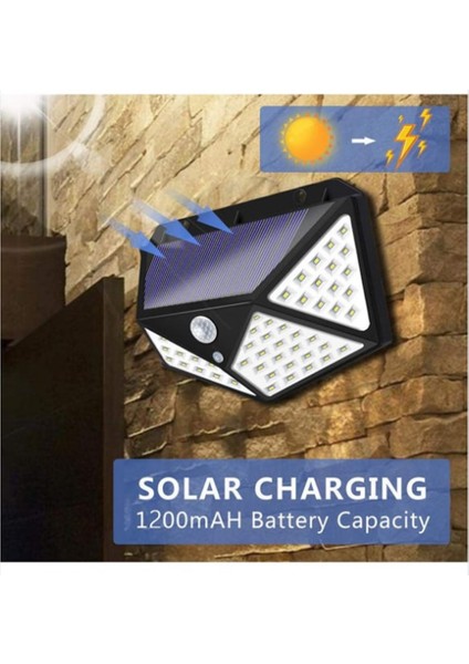 3'lü Paket 100 LED Solar Güneş Enerjili Hareket Sensörlü Bahçe Garaj Ev Aydınlatma Lambası 3 Modlu