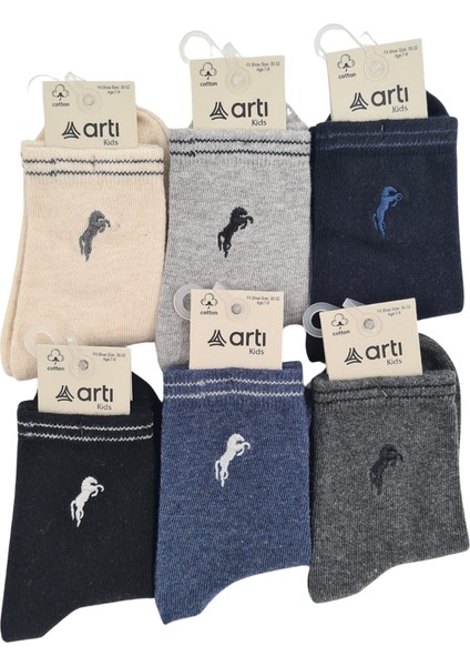 Erkek Çocuk Çorap Soket 6 Çift Siyah-Lacivert-Gri-Antrasit-Krem-Mavi