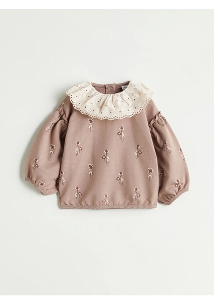 Lcw Baby Bej Bebe Yaka Uzun Kollu Baskılı Kız Bebek Sweatshirt ve Tayt 2'li Takım fiyatları