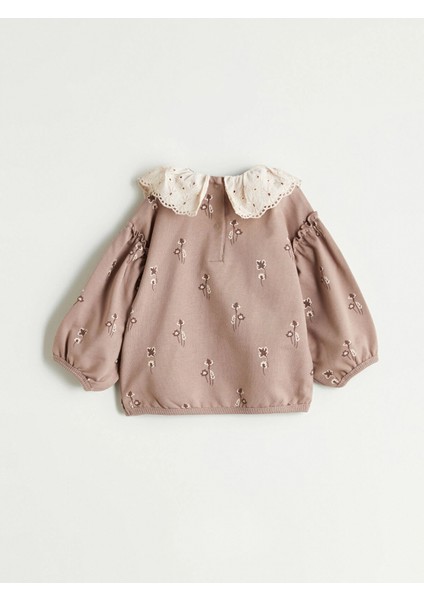 Lcw Baby Bej Bebe Yaka Uzun Kollu Baskılı Kız Bebek Sweatshirt ve Tayt 2'li Takım fırsatları