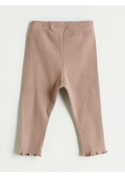 Lcw Baby Bej Bebe Yaka Uzun Kollu Baskılı Kız Bebek Sweatshirt ve Tayt 2'li Takım