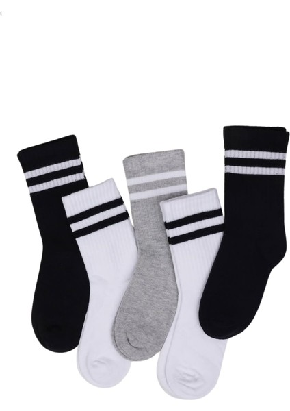 Çocuk Çorap Soket 3 Çift Unisex Beyaz-Siyah-Gri