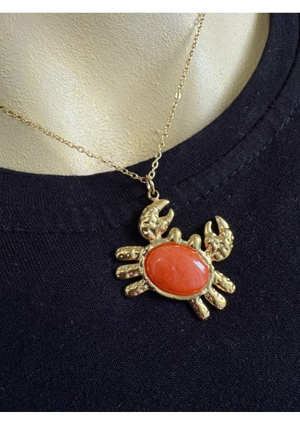 Çelik Kahverengi Taşlı Yengeç Kolye