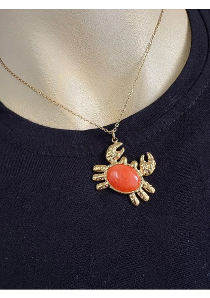 Çelik Kahverengi Taşlı Yengeç Kolye modelleri