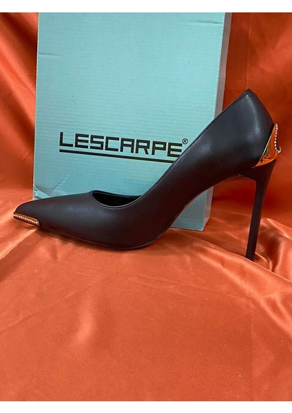 LES016 Siyah Sivri Burunlu Stilleto Yüksek Topuklu Kadın Ayakkabısı