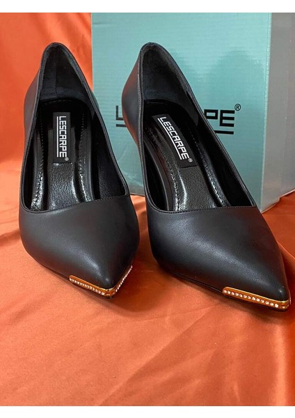 LES016 Siyah Sivri Burunlu Stilleto Yüksek Topuklu Kadın Ayakkabısı modelleri