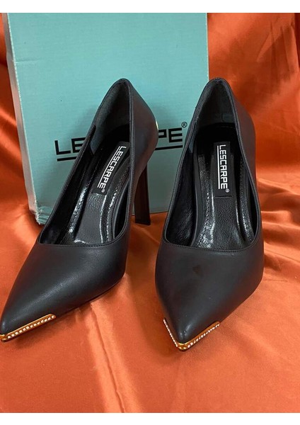 LES016 Siyah Sivri Burunlu Stilleto Yüksek Topuklu Kadın Ayakkabısı fırsatları
