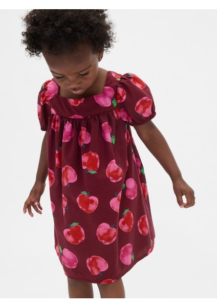 Kız Bebek Bordo Puff-Sleeve Elbise