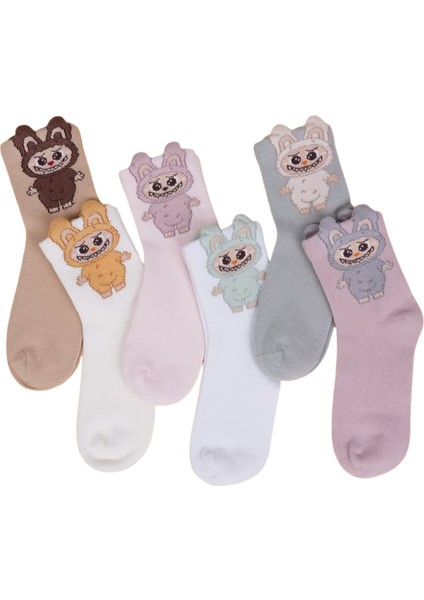 Kız Çocuk Çorap Soket 6 Çift Beyaz-Gri-Pembe-Kahve-Krem-Gülkurusu