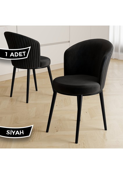 Risa Serisi 1 Adet Siyah Mutfak Sandalyesi Siyah Metal Ayak 1.sınıf Babyface Kumaş